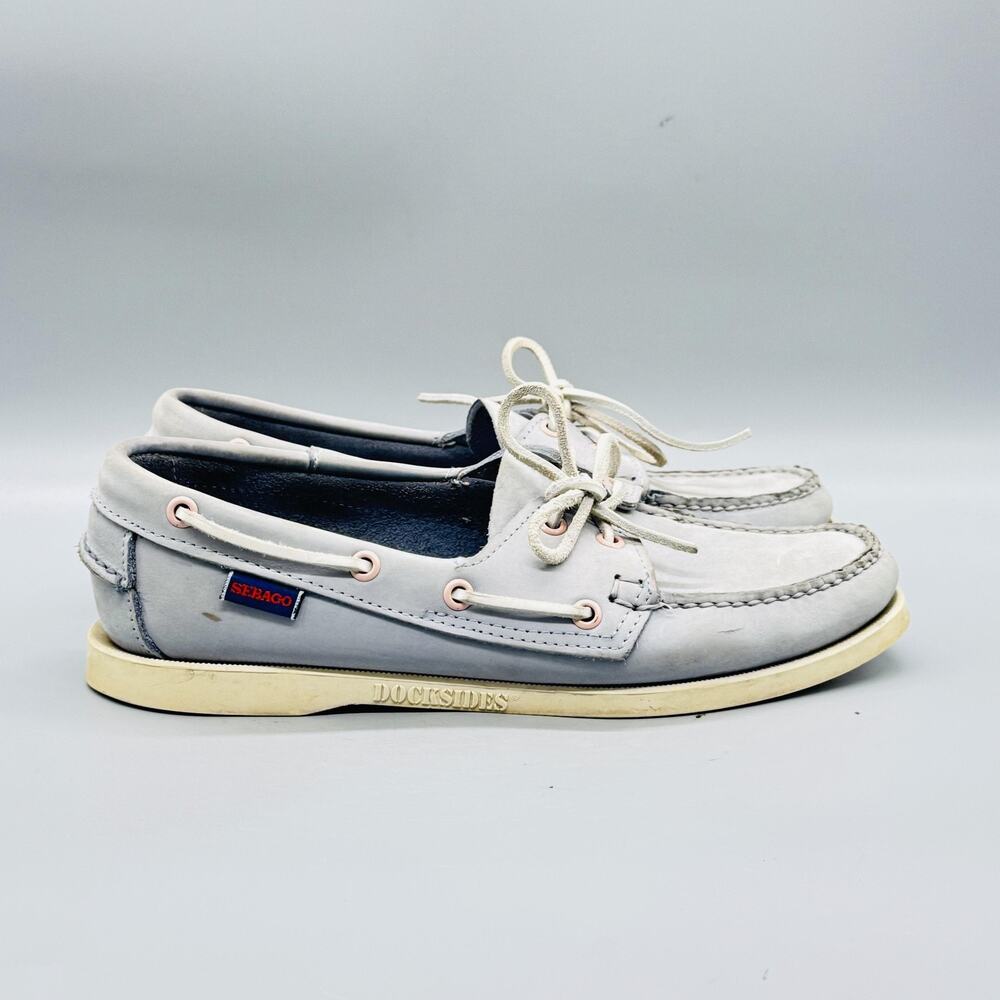 Sebago Shoes Womens 10 Gray Leather Docksides Boat Lace Up Nautical Casual